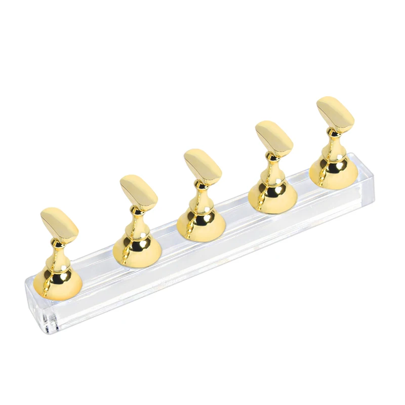 

5pcs/set Golden False Nail Tip Display Magnetic Holder Acrylic Stand Nail Art Tool for Nail Polish Apply Practice Home Manicure