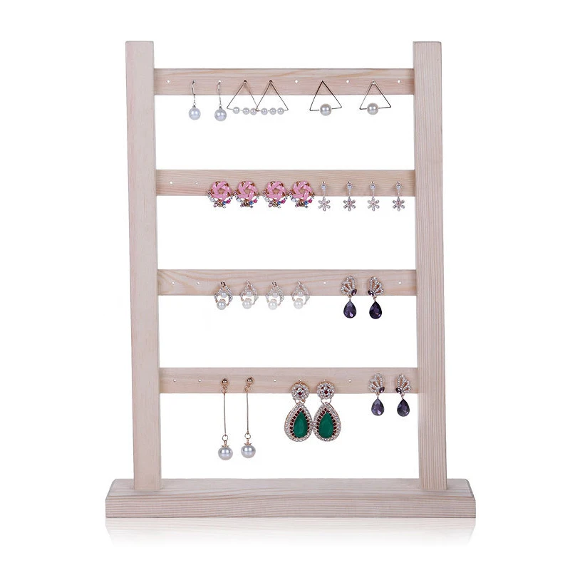 

Solid Wood Earring Holder Ear Stud Earrings Display Frame Jewelry Organizer 4 Layers Jewelry Display Stand