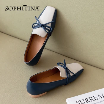 

SOPHITINA Fashion Mixed Colors Flats High Quality Genuine Leather Comfortable Square Toe Women's Shoes Butterfly Flats PO403