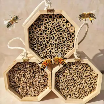 

Creative Wooden Tube Bee Hive Insect House Mating Box Garden Beekeeping Supply