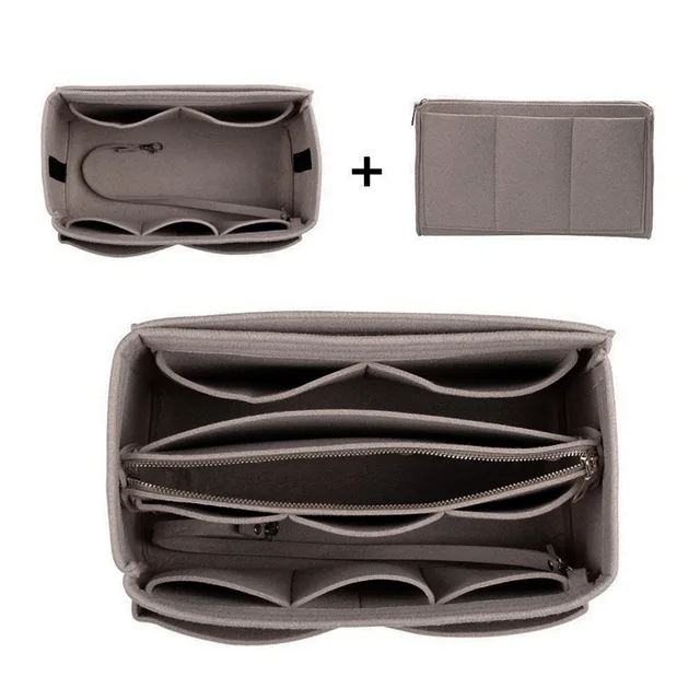 Hot Popular Women's Makeup Organizer Felt Cloth Insert Bag Multi-functional Travel Cosmetic Bag Girl Storage Toiletry Liner Bags Dark Grey