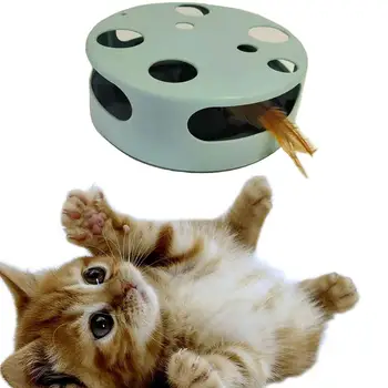 

Pet Cat Interactive Treat IQ Puzzle Toy Electronic Catching Feather Mice Box Training Teaser Toy With Holes Random Color