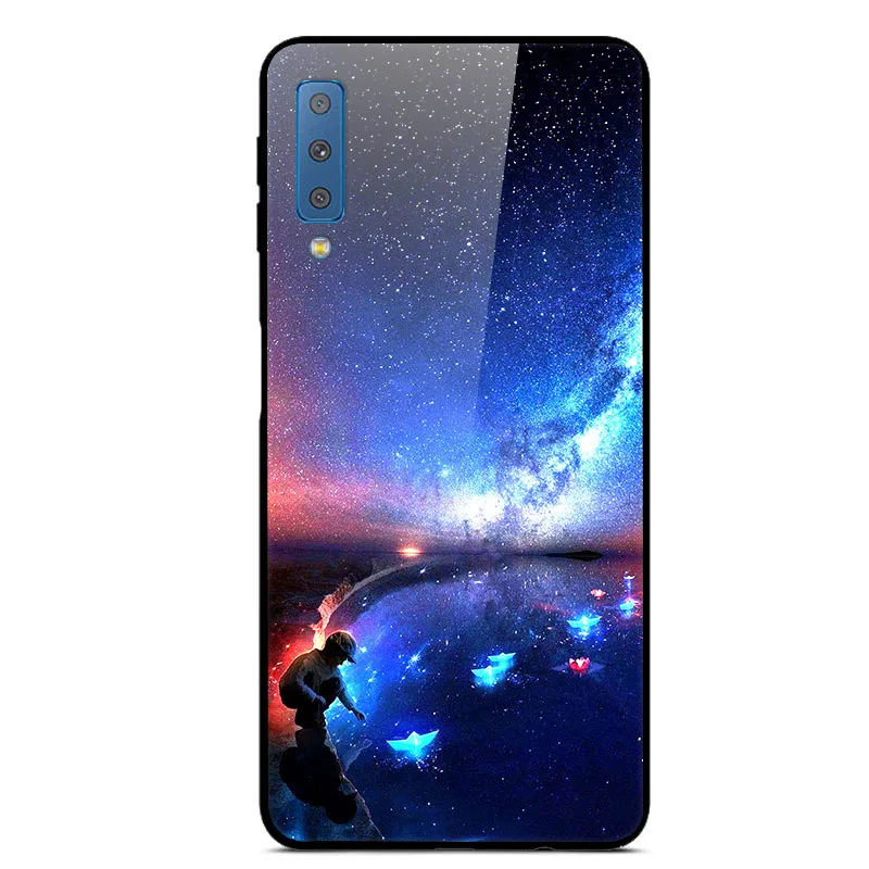 Для samsung Galaxy A7 чехол жесткое стекло задняя крышка для samsung A9 J4 J6 Plus J 4 J4Plus чехол для телефона s силиконовый бампер Капа - Цвет: 37