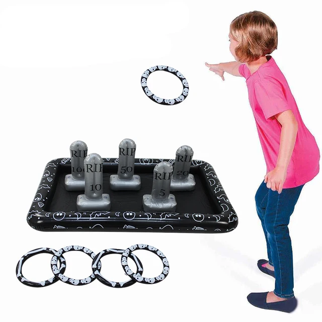 US $34.99 Halloween Inflatable Ring Toss Game for Kids Tombstone Shape Ring Toss Indoor Outdoor Activity Carn