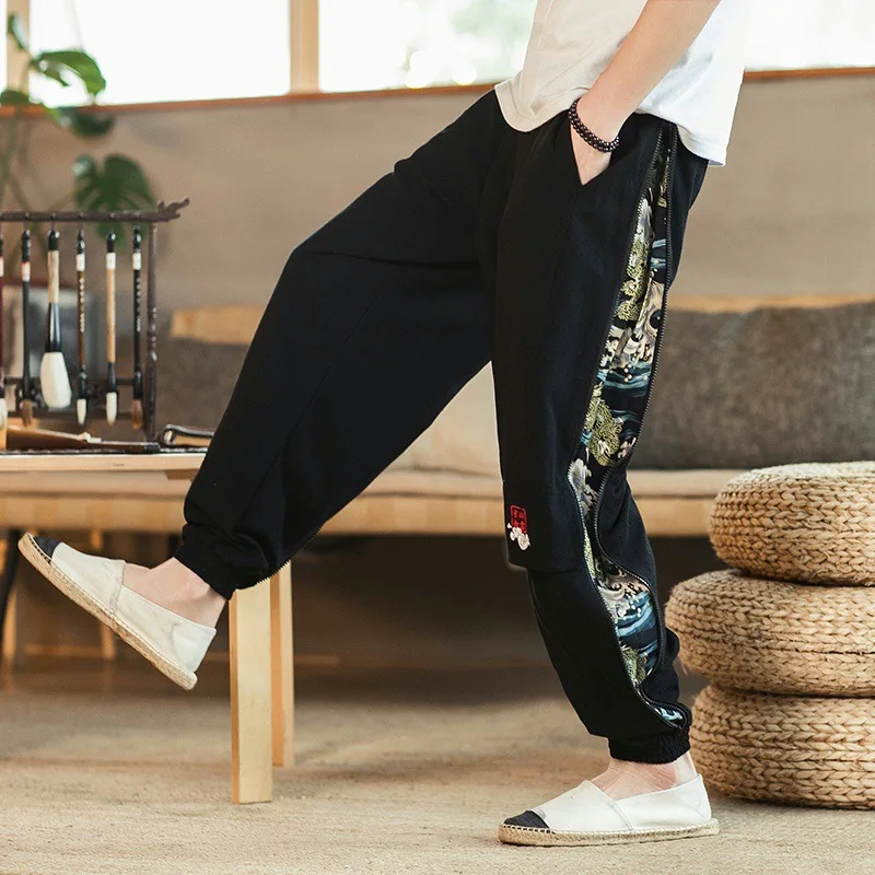 

Japanese Trousers Embroidery Pattern Retro Pants Streetwear Kimono Pants Kung Fu Pants Tai Chi Hippie Pants Men Casual Trouser