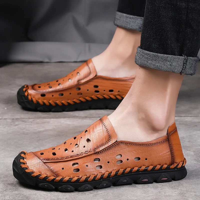 

2019 Summer New Style MEN'S Sandals Porous Anti-slip Soft Soles Handmade Sandals Large Size Hollow out Sandals