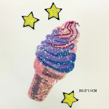 

1Pc New Sequin Ice Cream Large DIY Patch Back Adhesive Embroidery Cloth Jacket Sweater Garnish