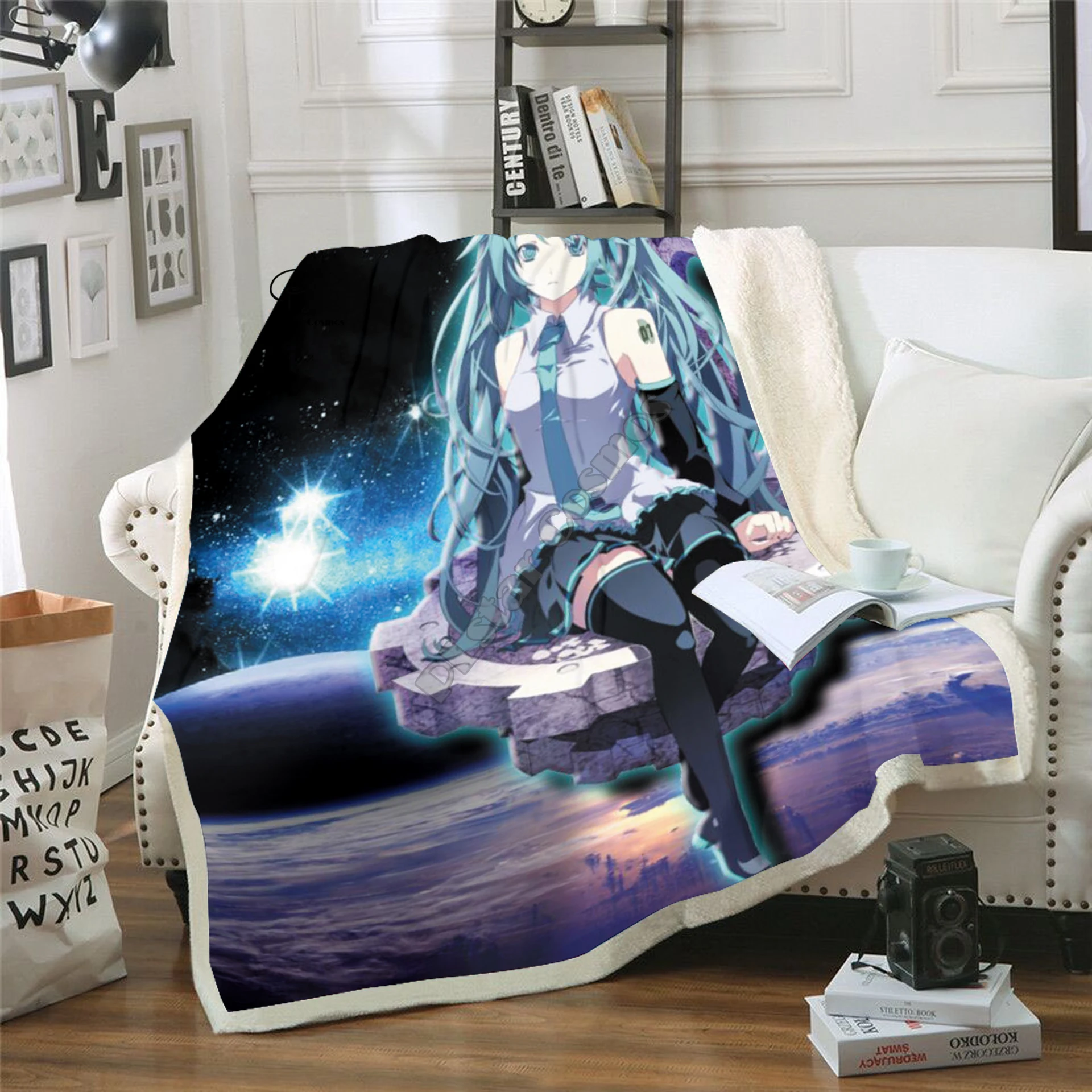 

Plstar Cosmos Anime Hatsune Miku funny character Blanket 3D print Sherpa Blanket on Bed Home Textiles Dreamlike style-1