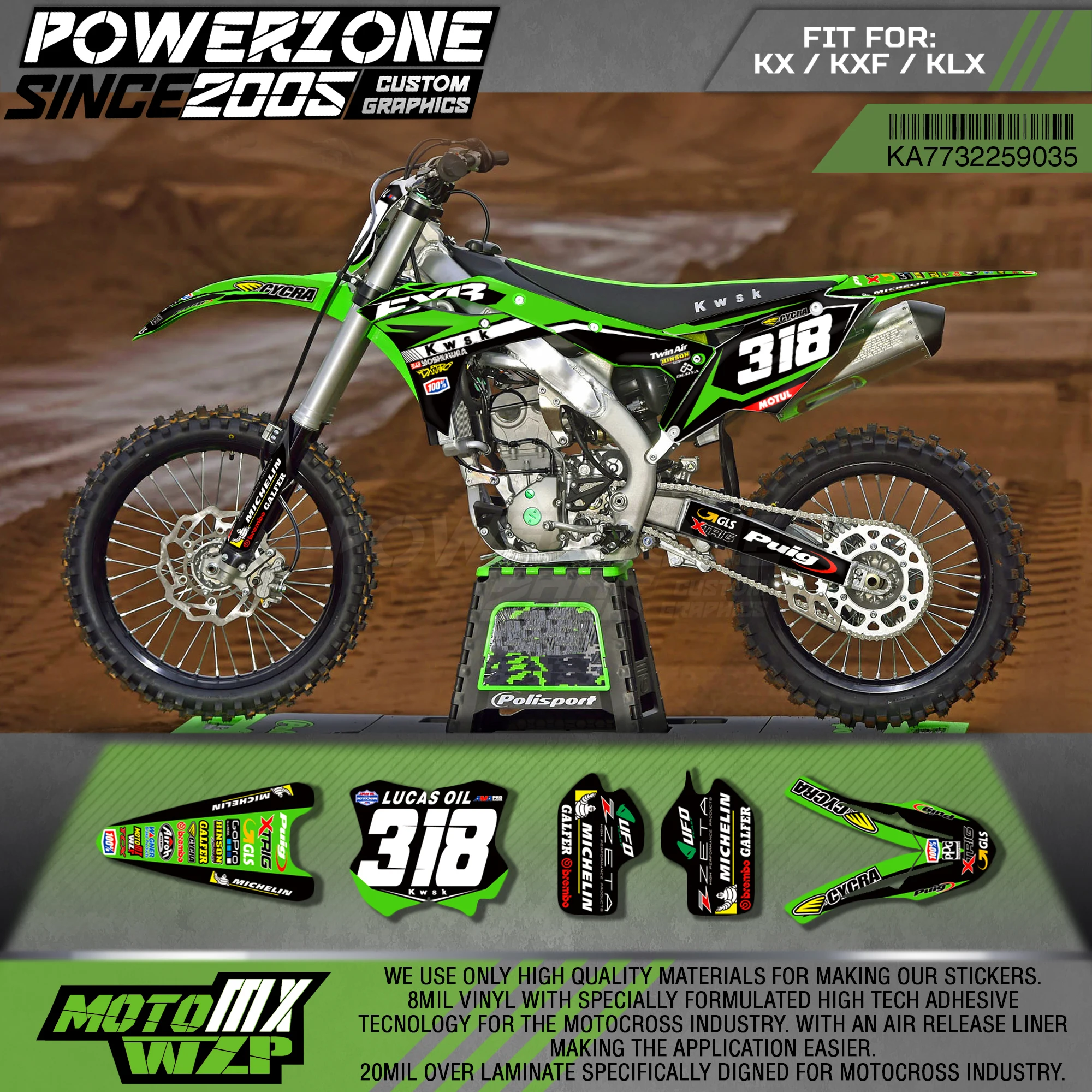 Набор наклеек PowerZone для Kawasaki 2017-2018 KX250F 2016-2018 KX450F 35 3 м | Автомобили и мотоциклы