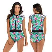 2020 One Piece Swimsuit Women Swimwear Push Up Monokini Bodysuit Zip Rash Guard Swimsuit Female Sport Bathing Suit BeachWear XXL