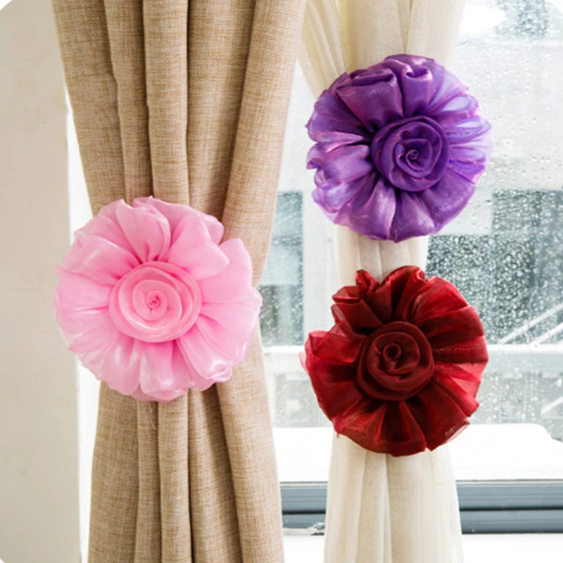 

2019 Rose Flower Curtain Tieback Buckle Clamp Hook Fastener For Home Decoration 5 Colors