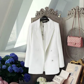 

Ladies One-piece Suit Autumn Winter New Slim High-end Fashion Double-breasted White Suit Wild Temperament Women