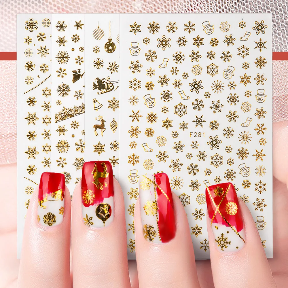1 шт Рождественские Зимние 3D наклейки для дизайна ногтей смешанные снежинки наклейки с оленями для ногтей зимние Цветочные Слайдеры для дизайна ногтей