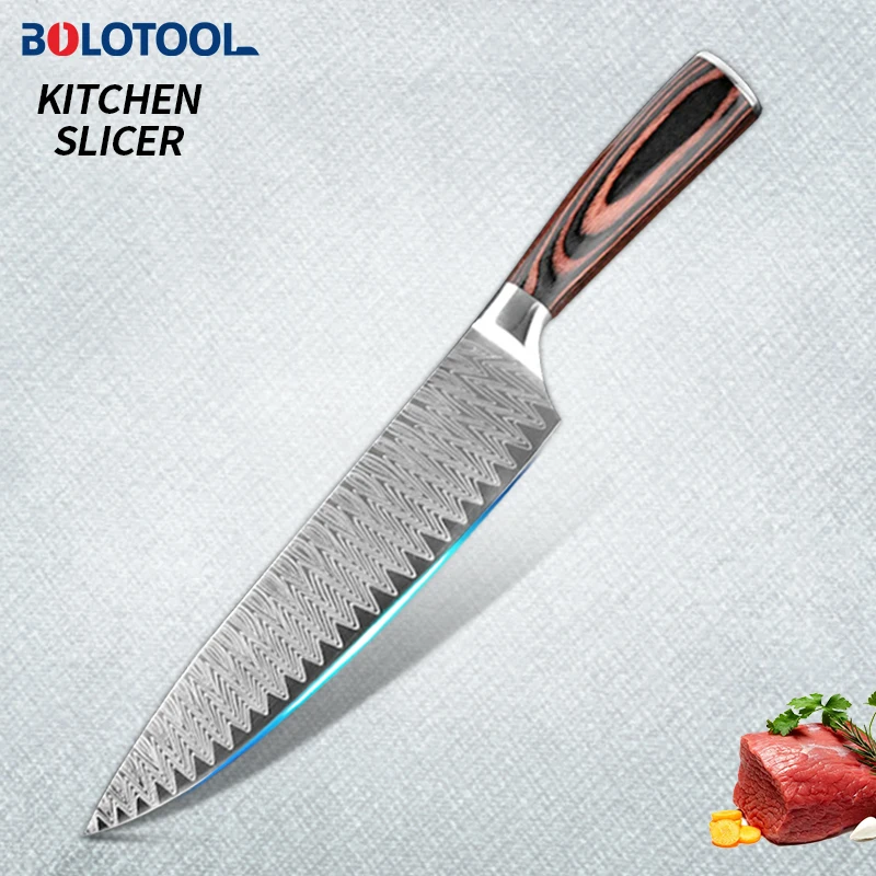 

8" Inch Japanese Kitchen Chef Knife Salmon Sashimi Fish Meat Slicing Knives 7CR17 Stainless Steel Wooden Handle Laser Damascus