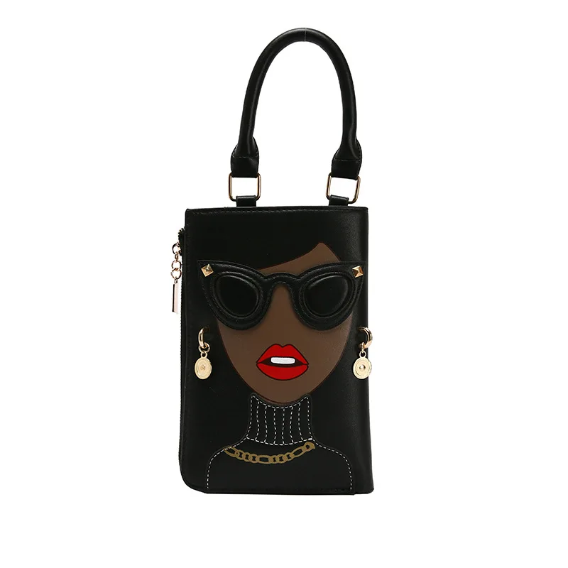 JIULIN новая пикантная красная помада красивая сумка модная персональная мультяшная маленькая квадратная сумка на плечо - Цвет: Черный