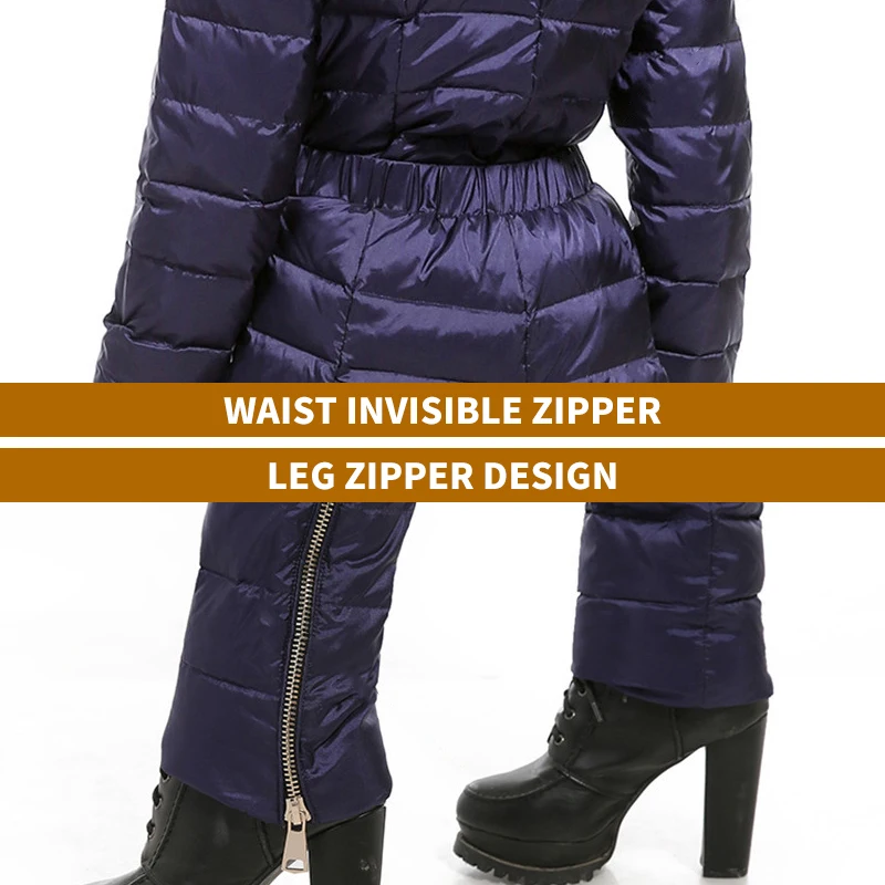 Duck Down One Piece Ski Suit Women Snow Overalls Mountain Skiing Jumsuit Super Warm Winter Ski Jacket Pants Breathable Snow Set