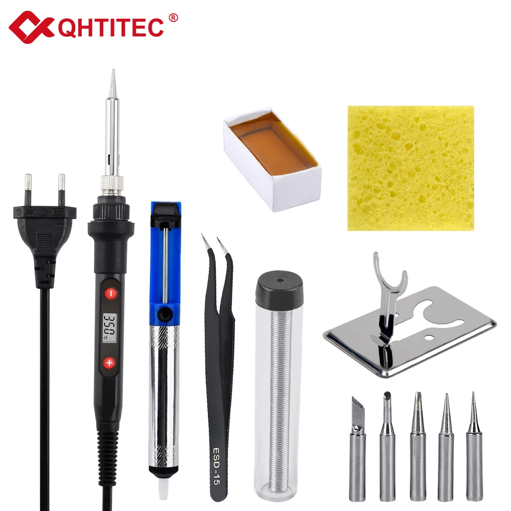 cheap stick welder QHTITEC 220V 80W LCD Electric Soldering iron 908S Adjustable Temperature Solder iron With quality soldering Iron Tips and kits portable stick welder