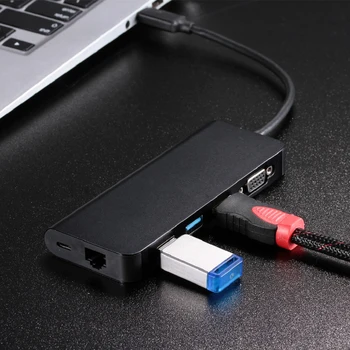 

6 in 1 Type-C to 4K HDMI VGA RJ45 USB 3.0 HUB Adapter Cable Converter