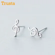 Trusta, 925 пробы, серебряные женские ювелирные изделия, модные милые миниатюрные серьги-гвоздики 0,5 см X 1 см с музыкальными нотами, подарок для девочки, ребенка DS111