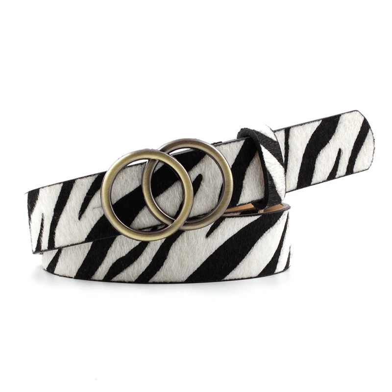 Zebra Belts RICORIT пояс для девочек женские кожаные ремни платье джинсы дикие ремни Мода двойное кольцо сплав круглая пряжка высокое качество пояс - Цвет: Zebra Belts