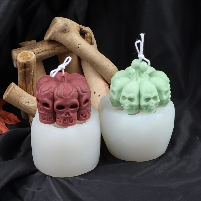 

Handmade 3D Halloween Party Decor Pumpkin Head Bone Silicone Candle Mold DIY Festival Artwork Rose Skull Plaster Statue Ornament