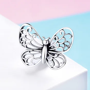 

2020 S925 Pure Silver Butterfly Beads Hollow Diy Bracelet Accessories Silver Beads Fashion Slip Charm