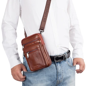

PI UNCLE New Genuine Leather Waist Bag Male Waist Fanny Packs Belt Bags Small Messenger Shoulder Bag Cell Phone Pouch Fashion
