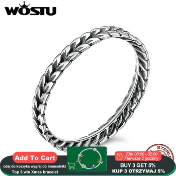 

WOSTU Authentic 100% 925 Sterling Silver Vintage Smell Of Field Stackable Rings For Women Fine Silver Jewelry Gift CQR139