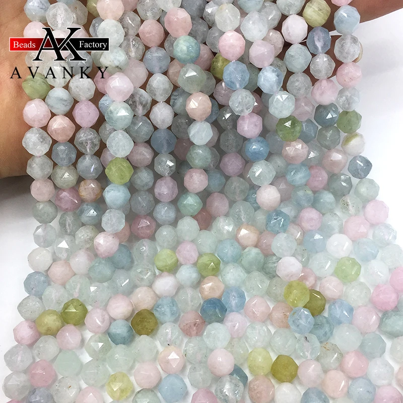 8mm Natural Gem Stone Candy Morganite Beads For Jewelry Making Faceted Round Spacer Beads Diy Bracelets Accessories 15‘’