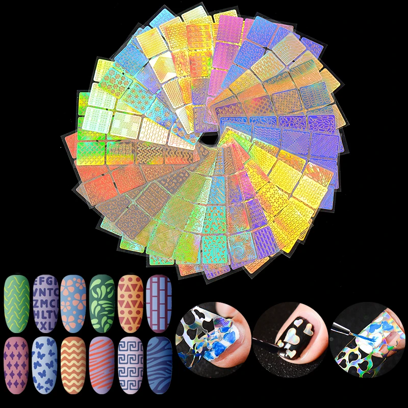 24 Type Hollow Laser Nail Art Sticker Stencil Set Gel Polish Vinyl Tip Transfer Guide Template Decals Stickers | Красота и здоровье