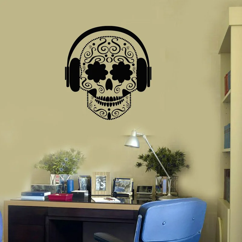 

Creative Cool Skull Music Headphones Wall Stickers Vinyl Interior Home Decor Boys Teens Room Bedroom Decals Bar Decoration S503