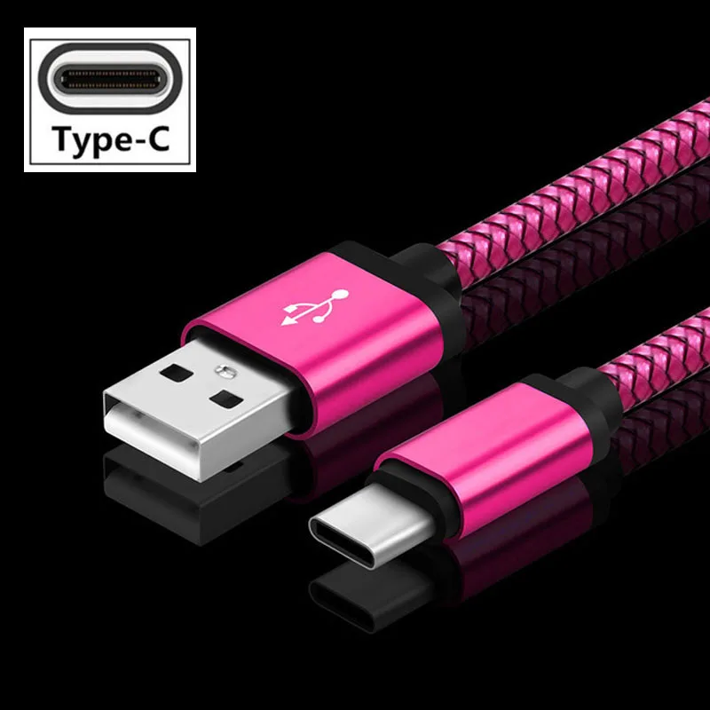 1 м нейлоновый металлический штекер Type c USB кабель для зарядки и передачи данных