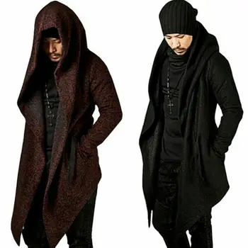 

Medieval Gothic Men Hooded Cardigan Irregular Sweatshirt Coat Cape Cloak Costume