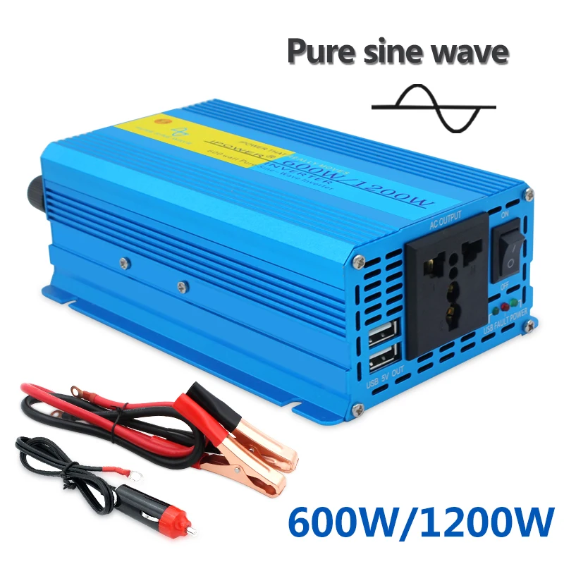 Новый 1200 Вт пик Unviersal розетка (синий) DC 12 В к AC 220 Чистая синусоида Инвертор с