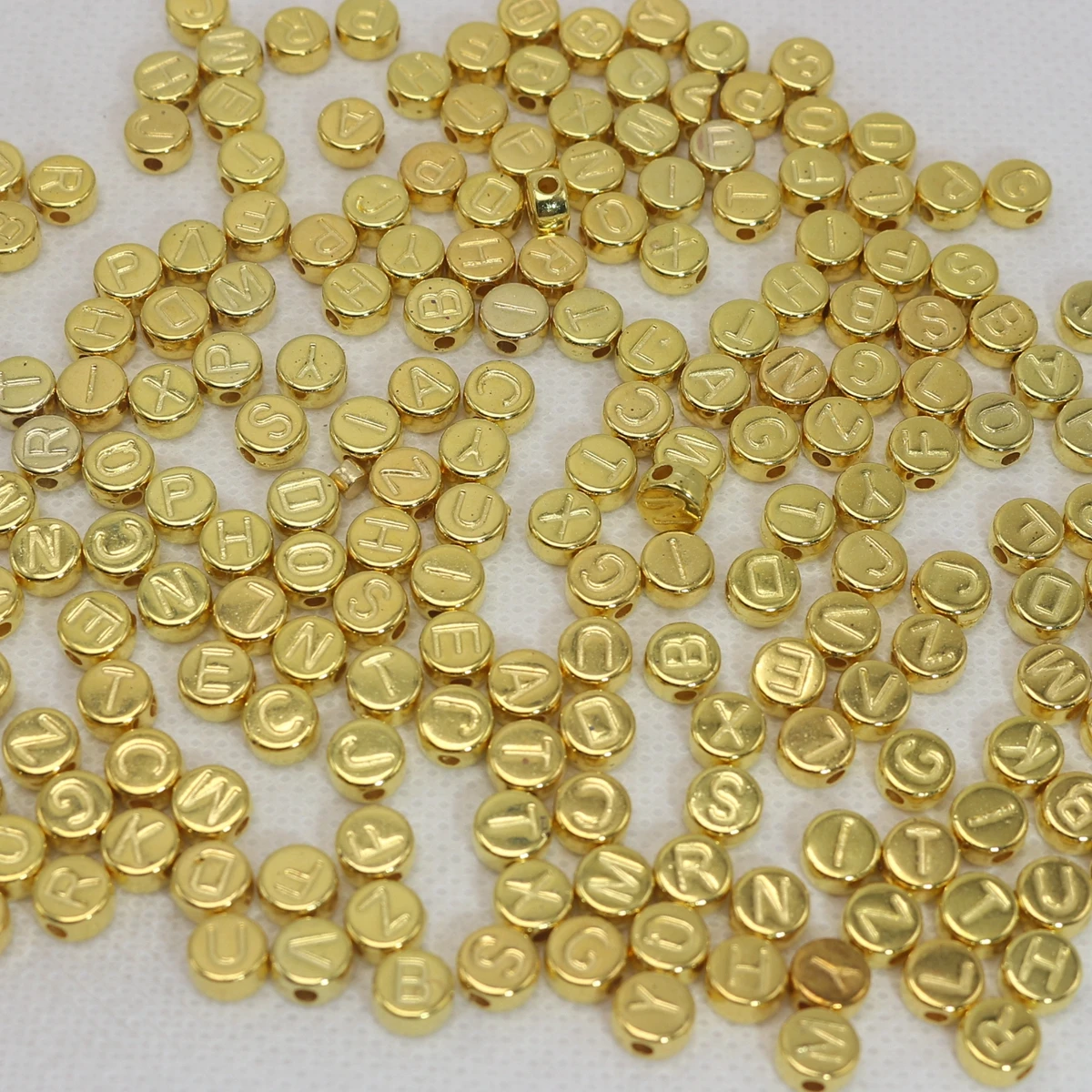 

250 Assorted Metallic Bright Golden Acrylic Alphabet Letter Coin Beads 4X7mm