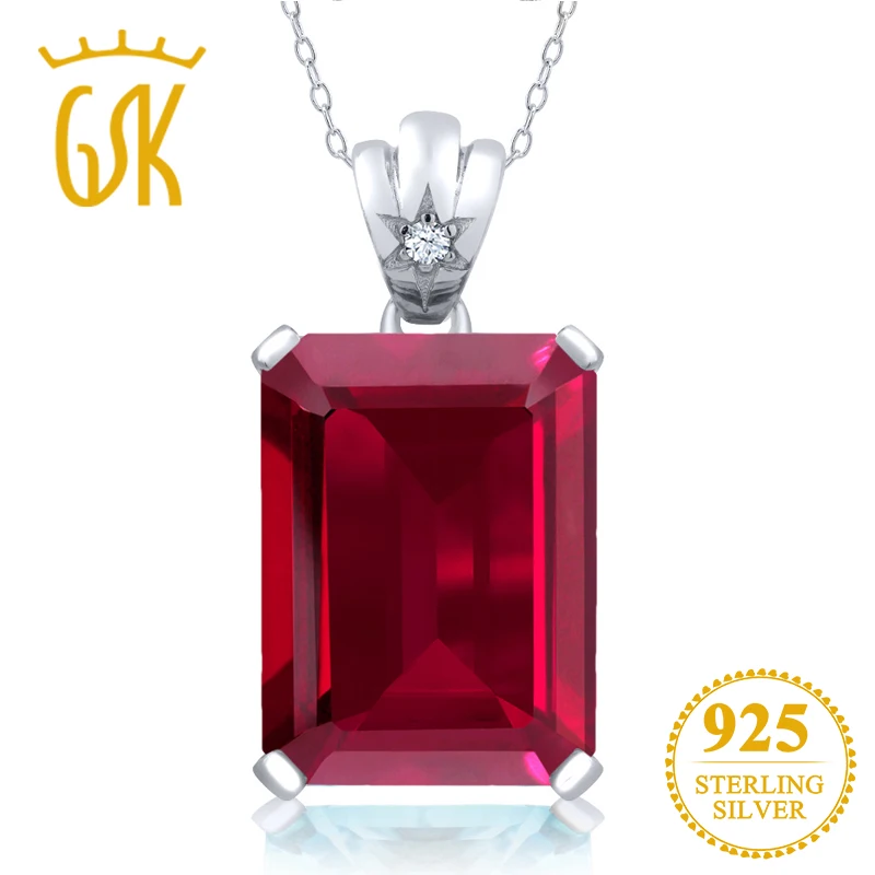 GemStoneKing 17,05 карат изумрудная огранка красный рубин драгоценный камень 925 пробы серебряный кулон ожерелье для женщин хорошее ювелирное изделие