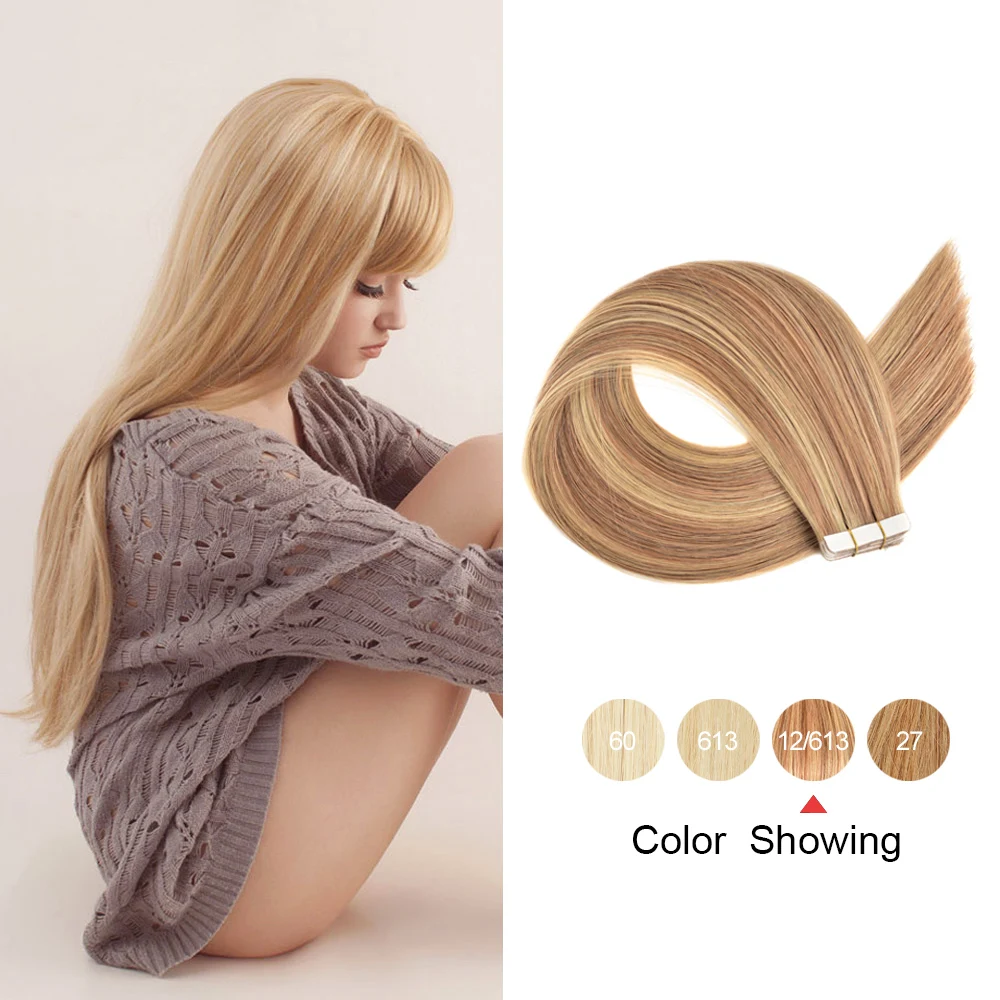 Gazfairy Tape In Hair Extensions Remy Human Hair PU Skin Weft Natural Straight Hair Invisible