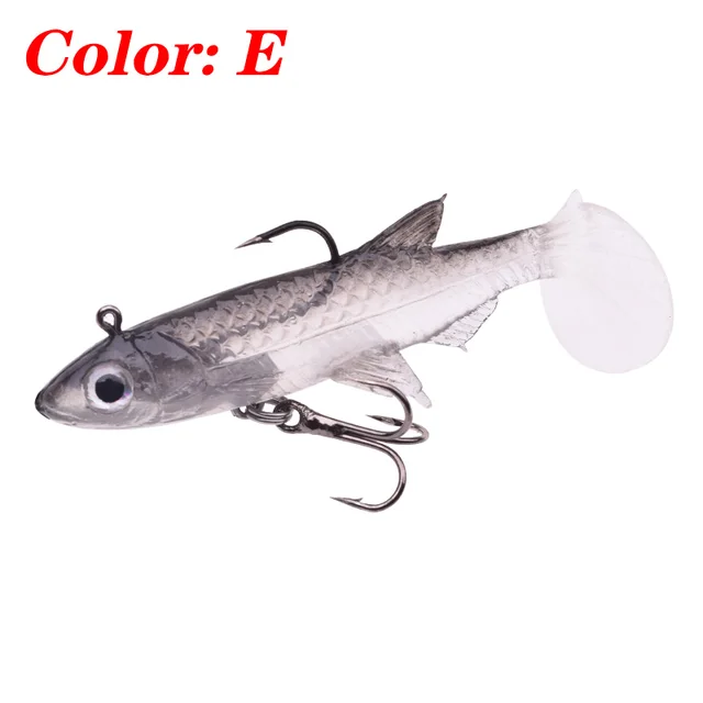 1PCS Small T Tail Soft Bait 50mm 3.5g Jig Head Silicone Swimbaits Artificial Bionics Fishing Lure Wobblers for Shad Bass Pike E