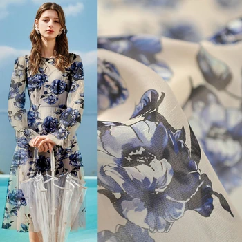 

Natural Silk Organza Satin Fabric Cloth Per Meter 14mm 114 cm wide printed see-through clothing dress wedding dress fabric