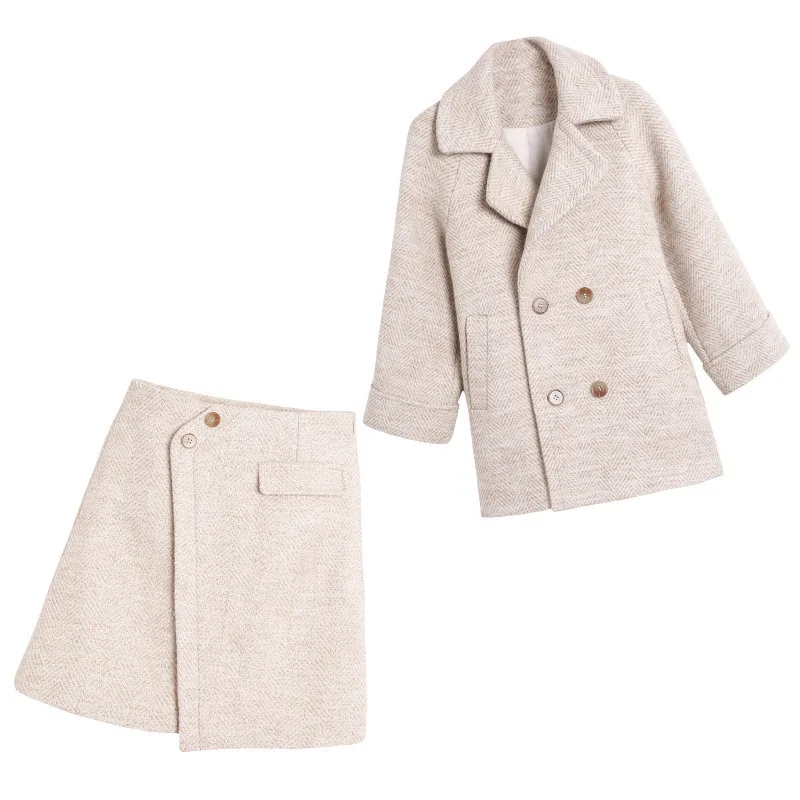 Смешанные шерстяные пальто+ шерстяная юбка комплект из двух предметов женский осенне-зимний Тренч женские шерстяные пальто длинные топы и юбки комплект