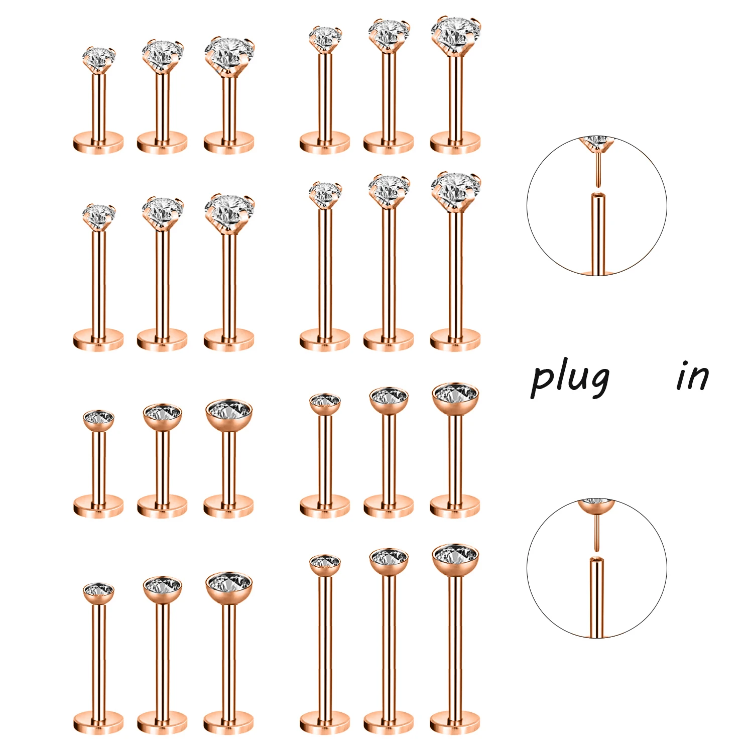 ZS 16G Stainless Steel Lip Piercing Stud for Women Crystal Labret Studs Rose Gold Plated Helix Tragus | Украшения и аксессуары