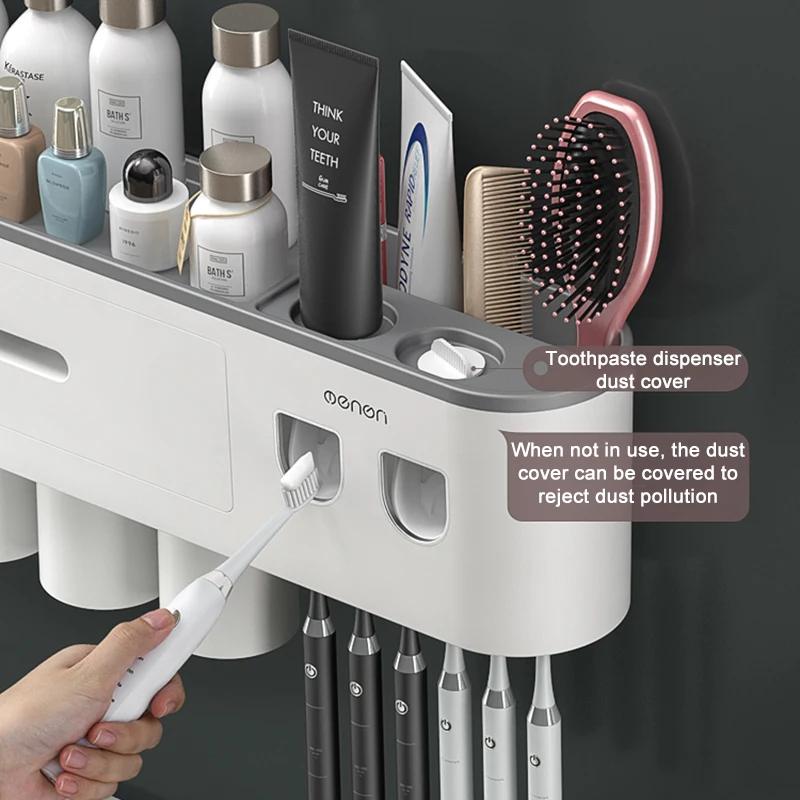 Magnetic Adsorption Inverted Toothbrush Holder Double Automatic Toothpaste Squeezer Dispenser Storage Rack Bathroom Accessories | Дом и сад