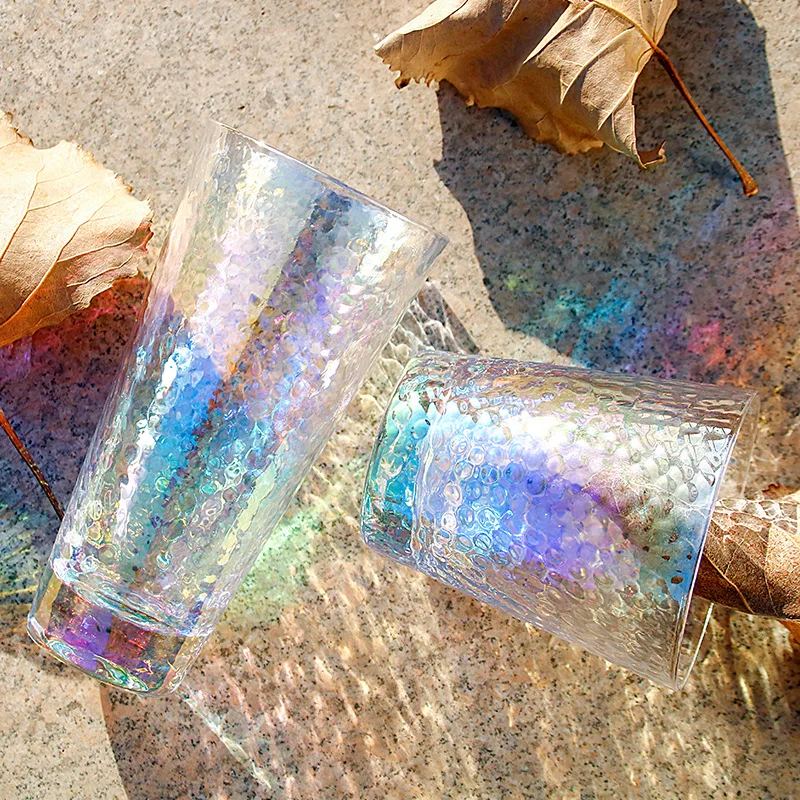 

Glass Cup Colorful Hammer Mesh Transparent Tea Cup Juice Drink Glasses Modern Restaurant Bar Home Drinking Cocktail Glass