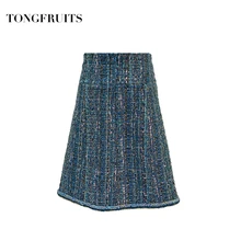 Осень Зима Высокая талия юбка синий тканый трехмерный женский юбка мини-юбка на молнии женский тонкий