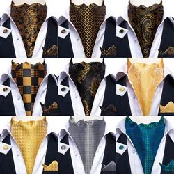 Party Classic Men Silk Cravat Ascot Tie Pocket Square Wedding Floral Paisley Plaid Polka Dot Ascot Necktie Cufflinks Set DiBanGu