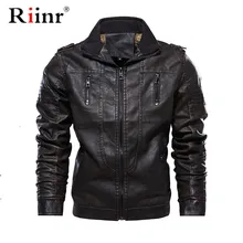 Riinr размера плюс кожаные куртки мужские осенние куртки с длинным рукавом и стоячим воротником Зимние Лоскутные Куртки из искусственной кожи на молнии