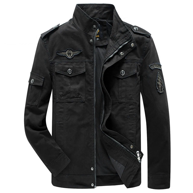 Мужская куртка в стиле милитари размера плюс демисезонная однотонная хлопковая