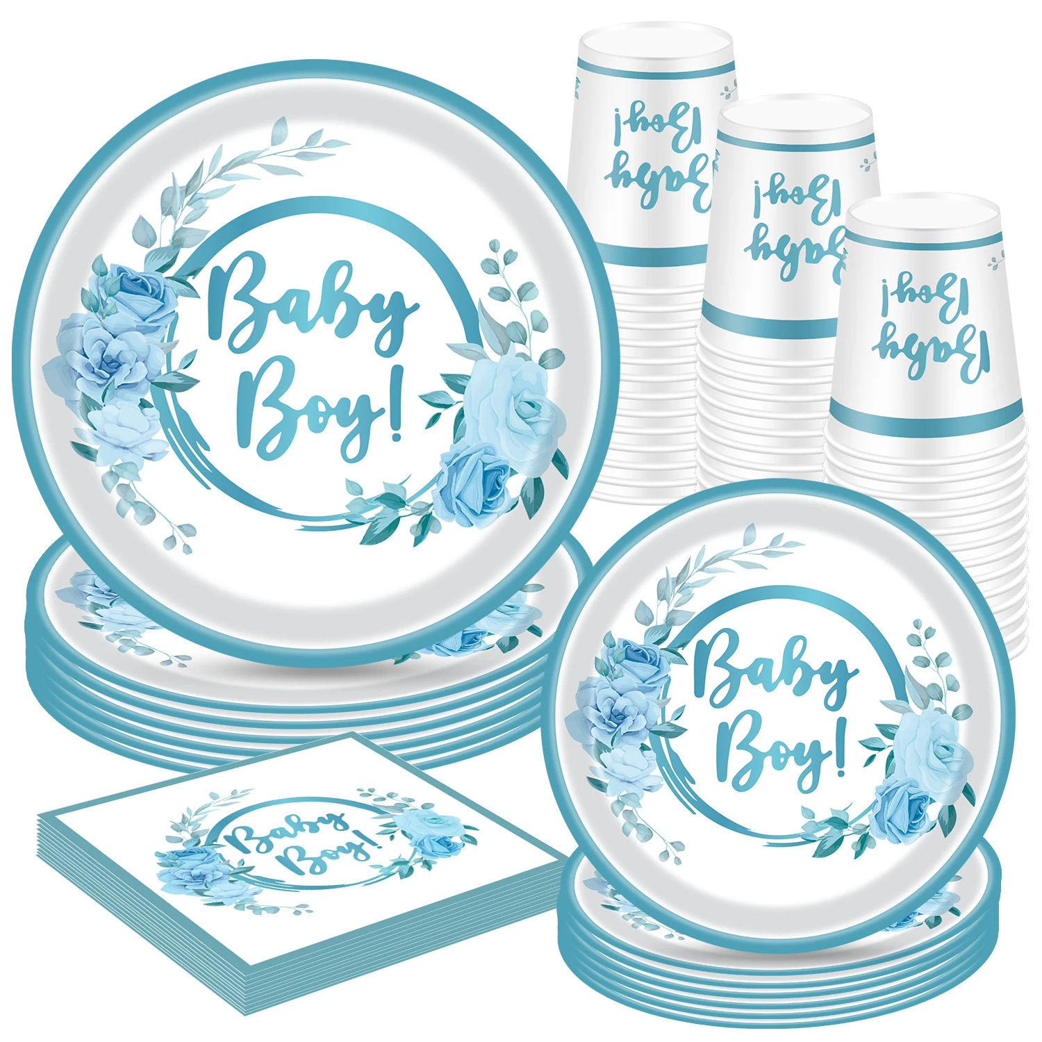 Baby Shower Party Supplies for Boy Serve 10 Including Plates Cups