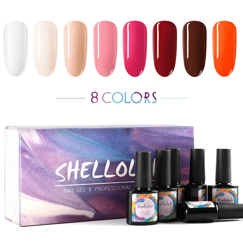 

Shelloloh 4/6/8 pcs 10ML Solid Color UV Gel Nail Polish Long-Lasting Gel Varnish Soak Off Gel Nail Set & Kits For Nail Art