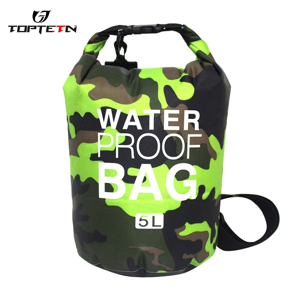 TOPTETN Women Man Outdoor Camouflage Polyester Waterproof Bag Shoulder Waterproof Bucket Bag 5L Drift Bag